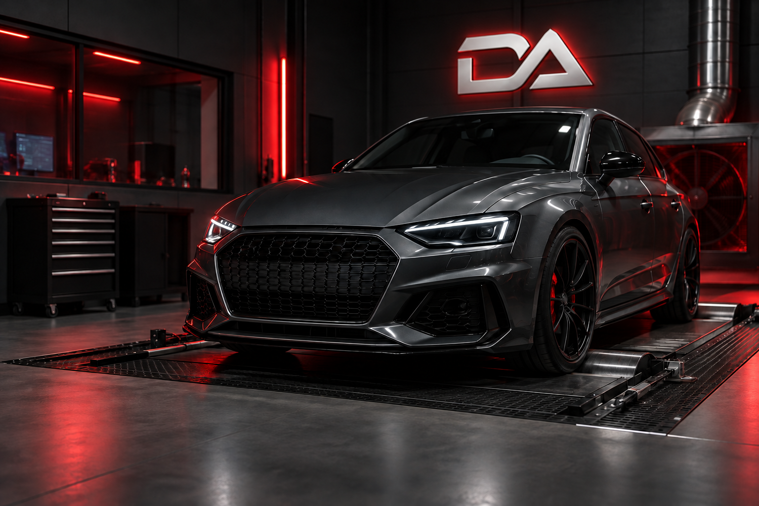 Technische Arbeit am Motorraum in einer Werkstatt